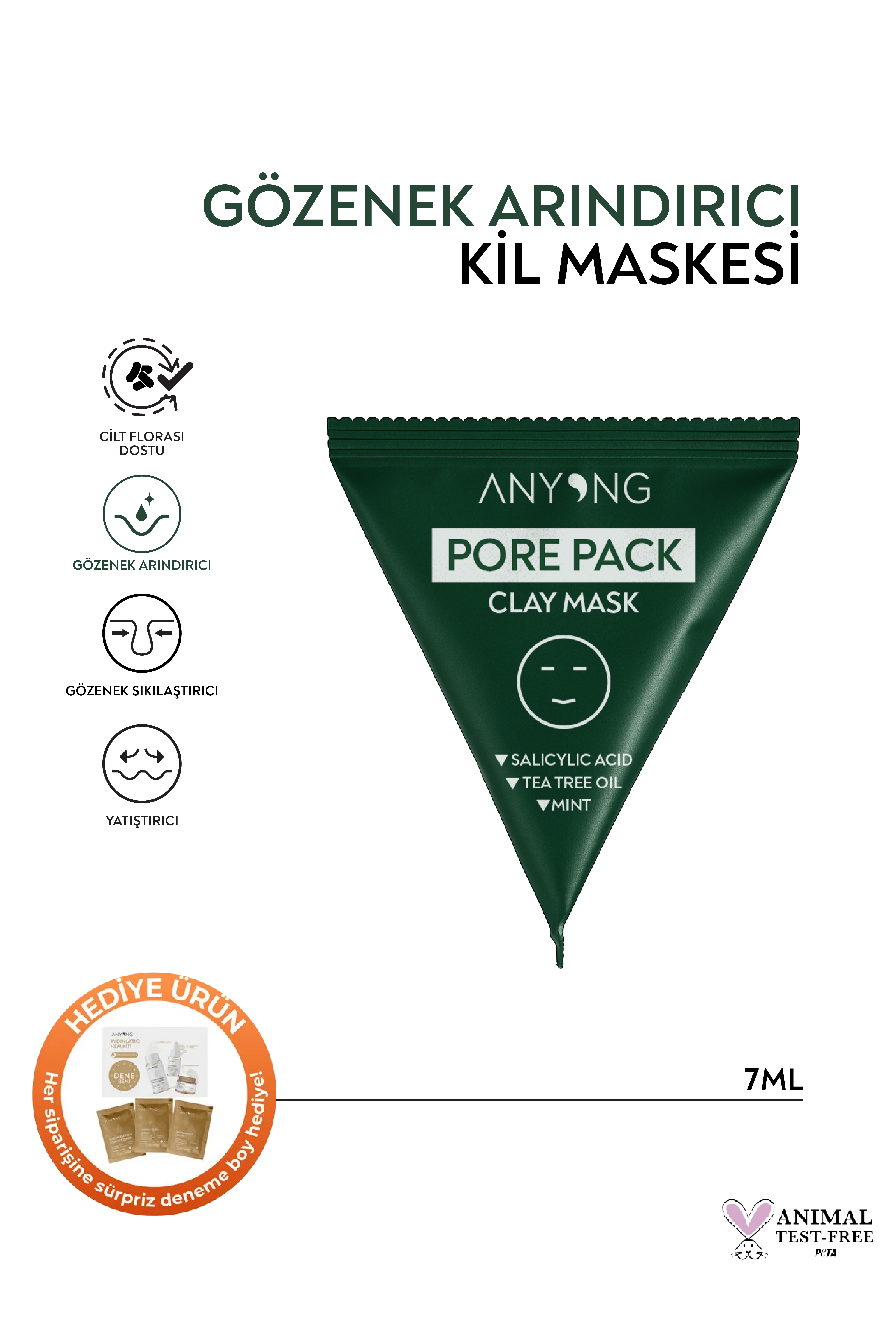 Gözenek Arındırıcı Kil Maskesi – Salisilik Asit, Çay Ağacı Yağı ve Nane Özlü 7 ml