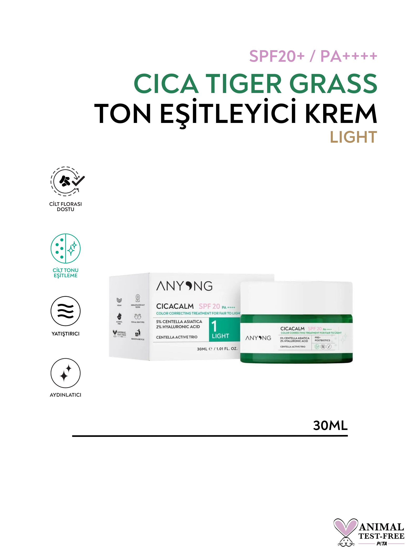Cica Tiger Grass Ton Eşitleyici Ve Kızarıklık Karşıtı Krem Light 20 Spf