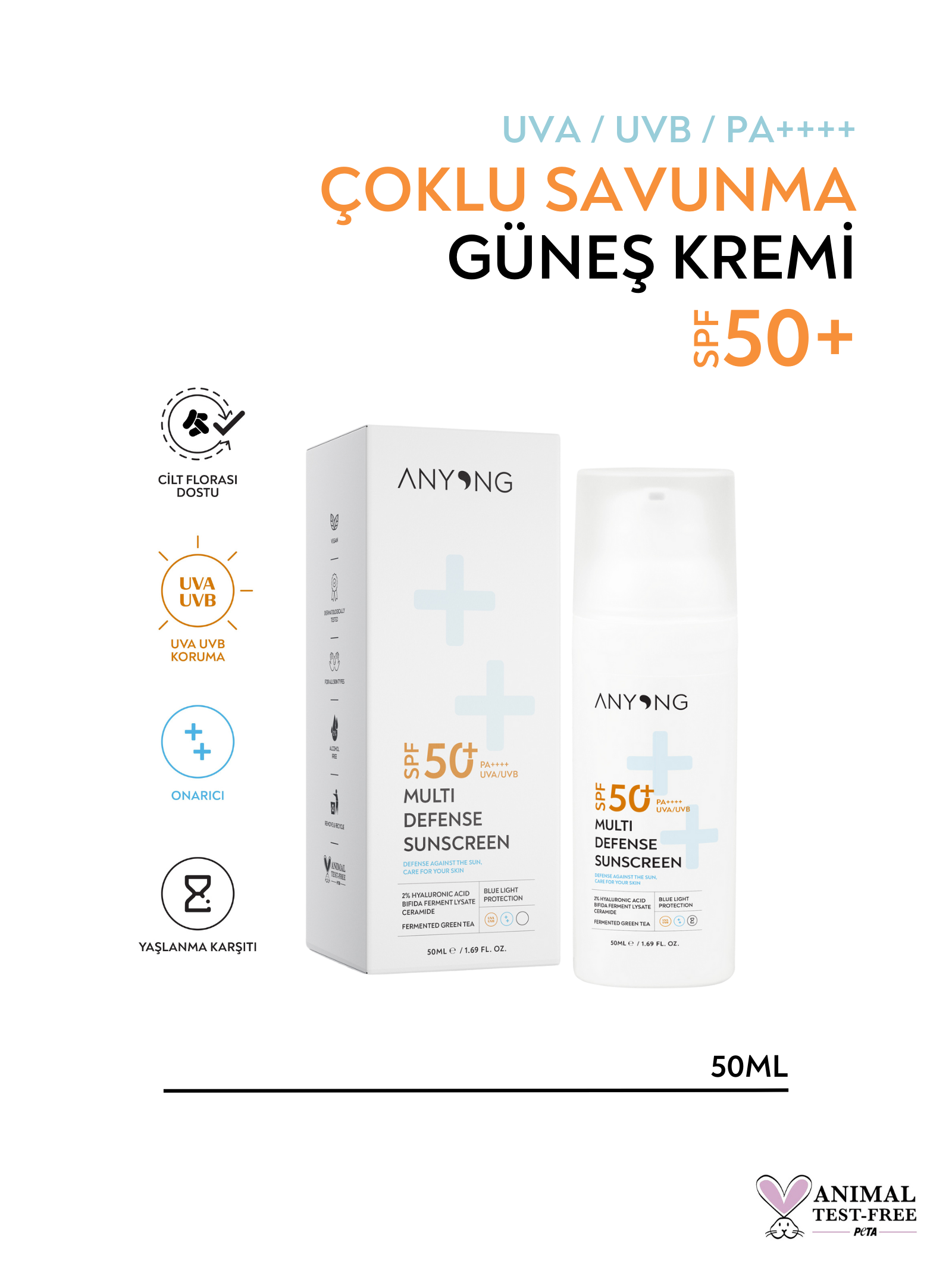 Anyong Nemlendirici ve Onarıcı Güneş Kremi – SPF 50+ - Yüz İçin - Yeni Nesil Mavi Işık Koruması
