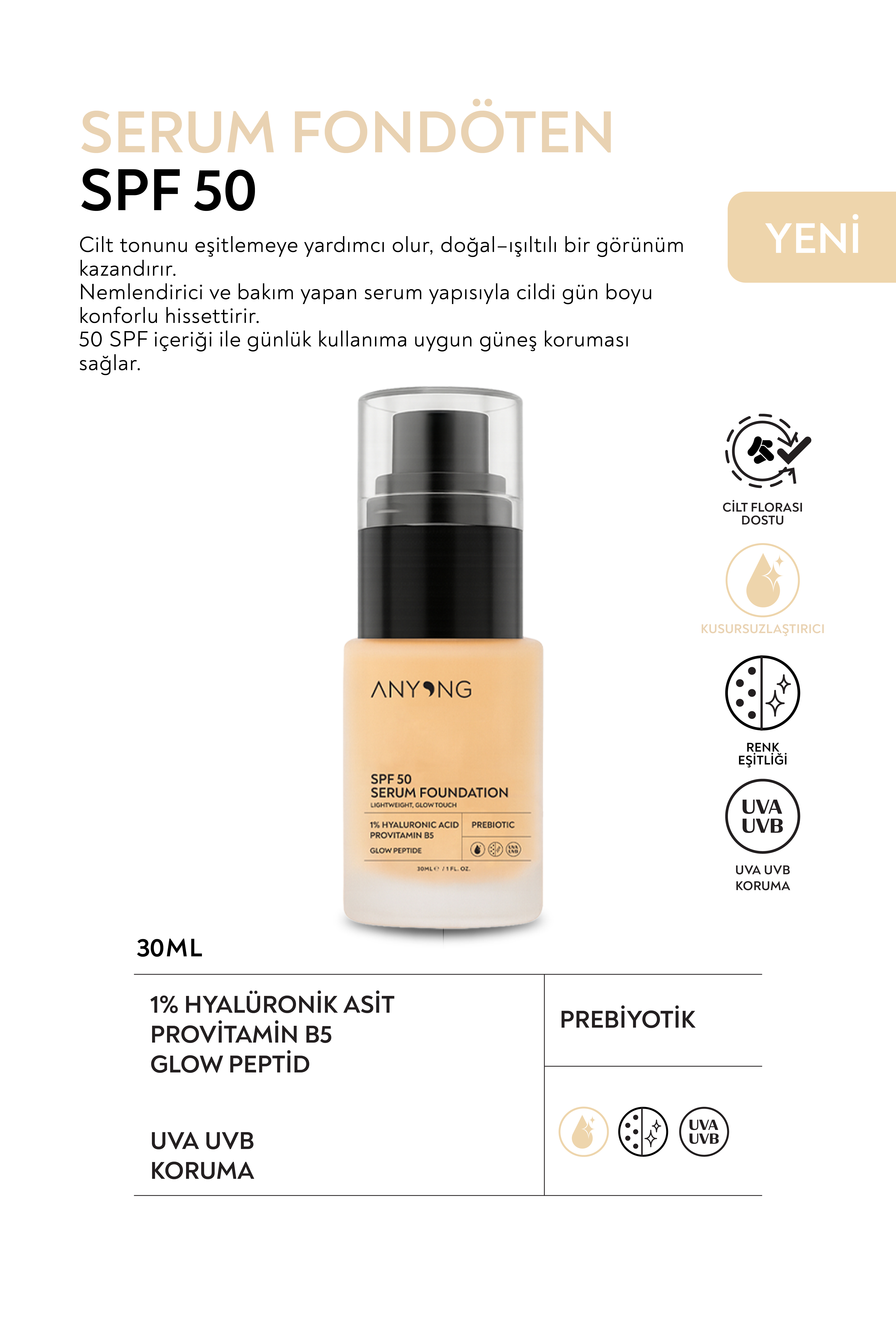 Serum Fondöten 1.2Y WARM IVORY SPF 50 | Işıltılı, Bakım Yapan ve Cilt Tonu Eşitleyen Fondöten