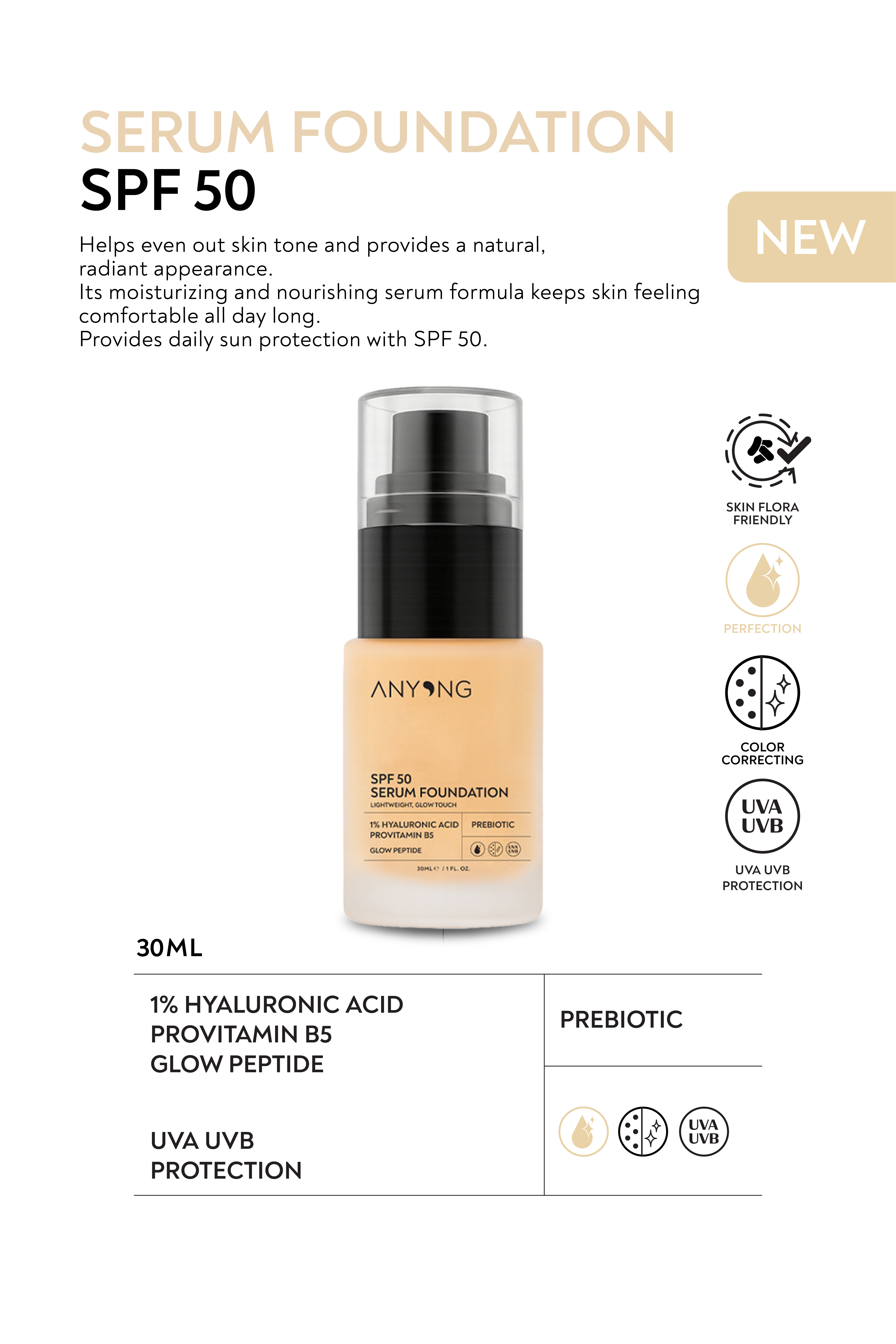 SPF 50 Serum Foundation 2.0 BEIGE | Radiant, Skincare-Infused and Tone-Equalizing Foundation