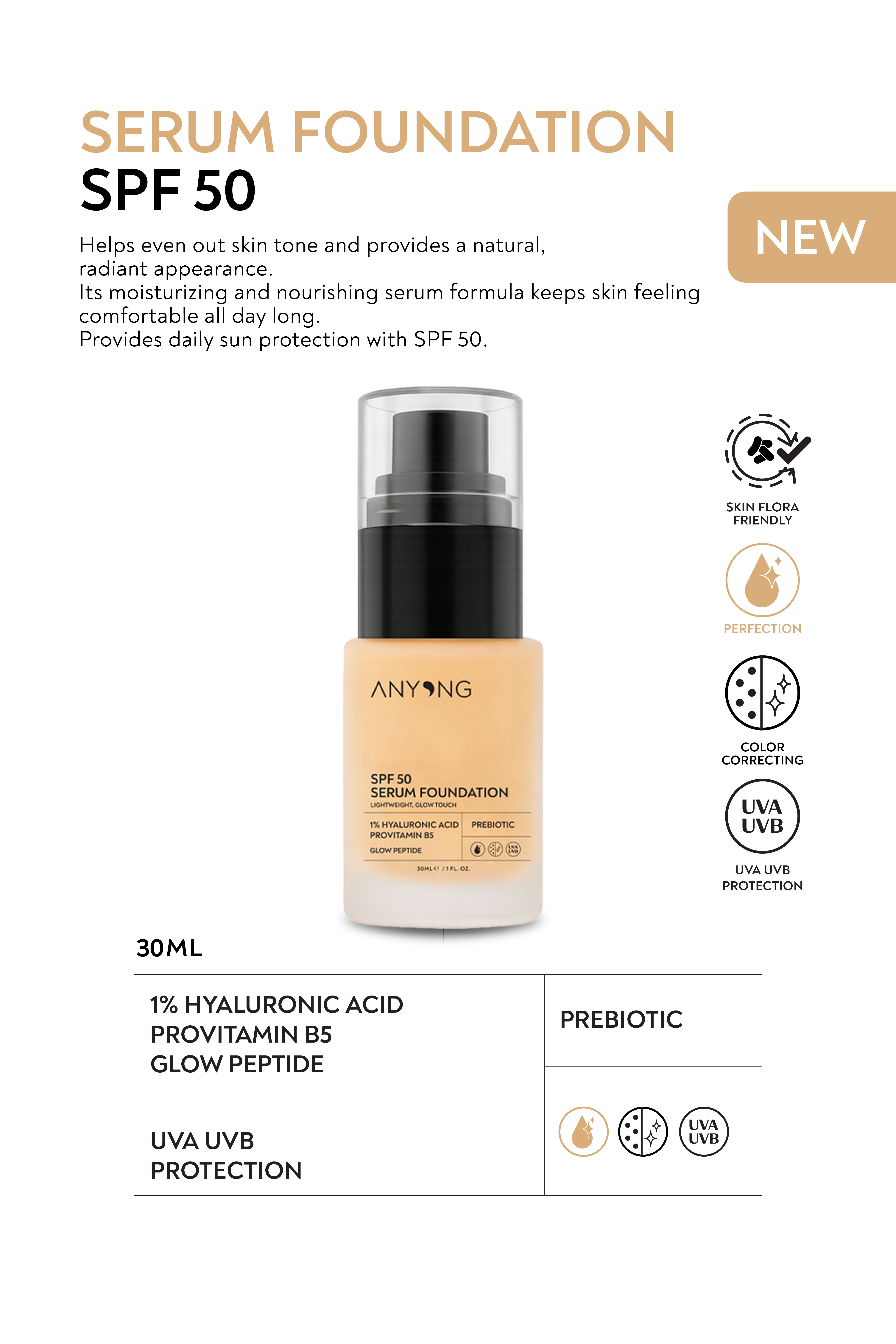 SPF 50 Serum Foundation 2.1Y WARM SAND | Radiant, Skincare-Infused and Tone-Equalizing Foundation
